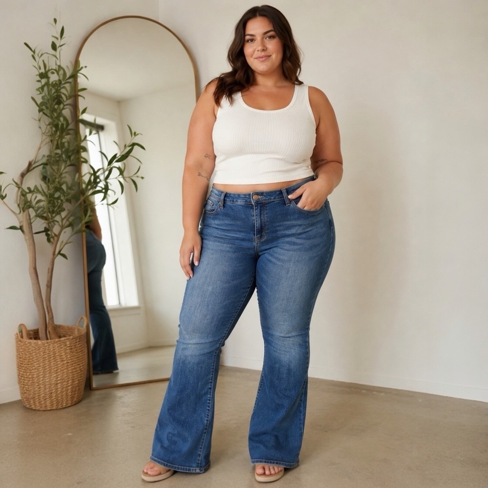 YMI Wanna Betta Butt? High Rise Flare Jeans Size 18 Medium Wash Stretch Denim